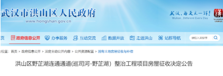 洪山區野芷湖連通通道(巡司河-野芷湖)整治工程項目